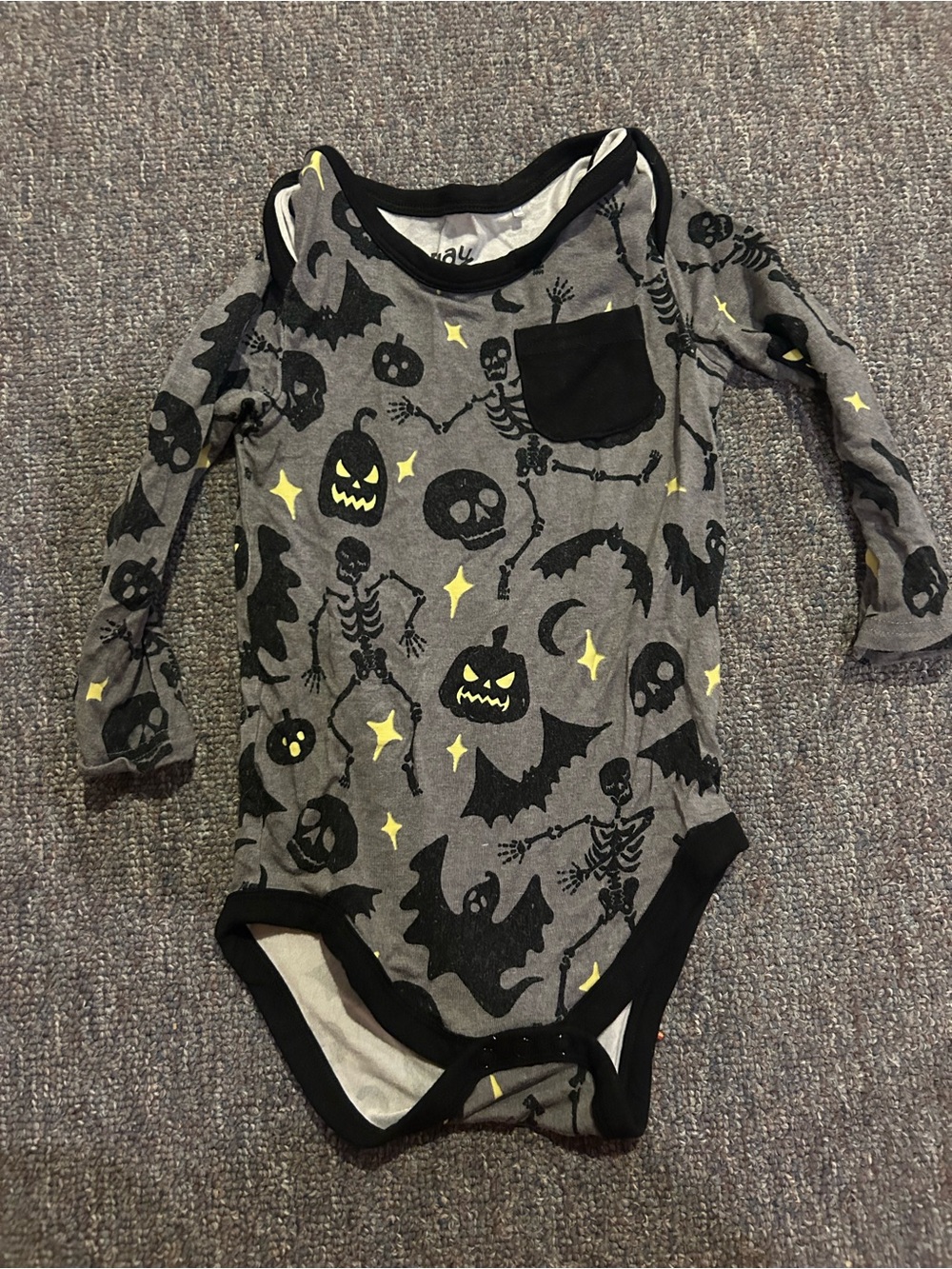 Play Little Sleepies Bamboo Halloween Print Long Sleeve Bodysuit 6-12 month glow